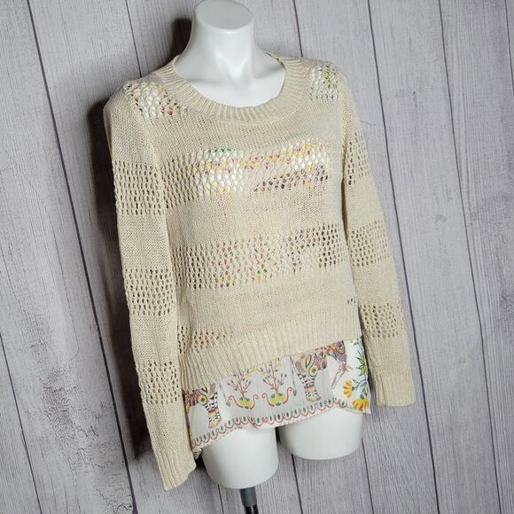 Desigual Crochet Sweater with Sheer Elephant Print Undershirt, size Medium - Picture 2 of 6